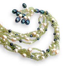 Natural Peridot & Pearl Round Plain Birth Gemstone Necklace
