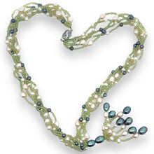 Natural Peridot & Pearl Round Plain Birth Gemstone Necklace