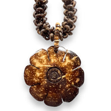 Natural Handmade Necklace Shaded Coconut Shell Carved Dotted Tassel Unique Jewelry