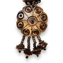 Natural Handmade Necklace Shaded Coconut Shell Carved Dotted Tassel Unique Jewelry