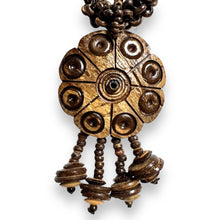 Natural Handmade Necklace Shaded Coconut Shell Carved Dotted Tassel Unique Jewelry
