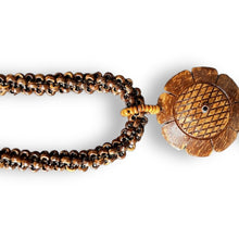 Natural Handmade Necklace Dark Coconut Shell Floral Tassels Unique Jewelry