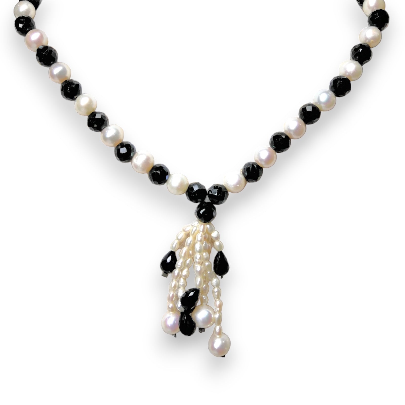 Natural Handmade Necklace Black Tourmaline and Pearls 16"-18" Gemstone Beads Jewelry