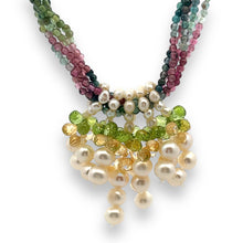 Natural Multi Tourmaline Pearl Citrine Peridot Gemstone Necklace