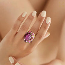 Handmade Ring Amethyst Oval Beads Gemstone Woven Wax Cord Adjustable Jewelry