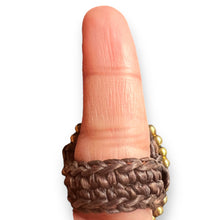 Handmade Ring Green Bead Oval Gemstone Woven Wax Cord Adjustable Jewelry