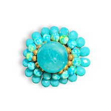 Handmade Ring Turquoise Round Gemstone Woven Wax Cord Adjustable Jewelry