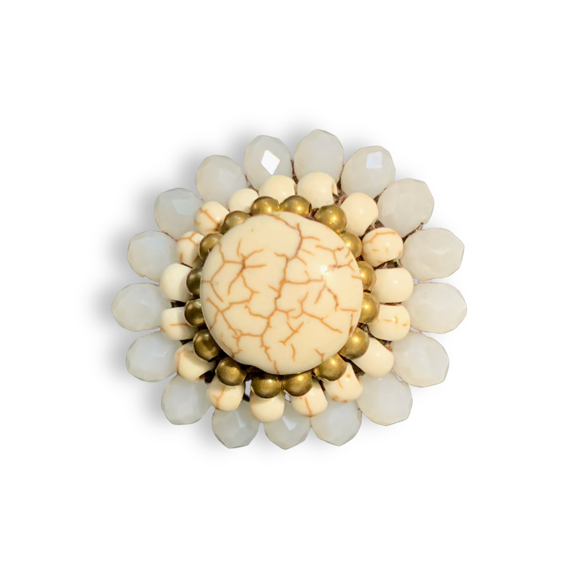 Handmade Ring Howlite Round Gemstone Woven Wax Cord Adjustable Jewelry