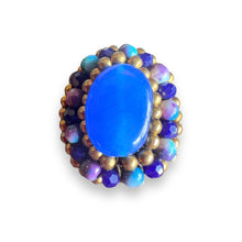 Handmade Ring Lapis Bead Oval Gemstone Woven Wax Cord Adjustable Jewelry