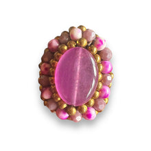 Handmade Ring Amethyst Oval Beads Gemstone Woven Wax Cord Adjustable Jewelry