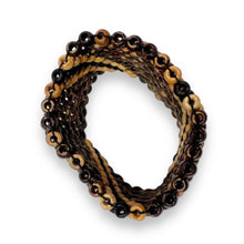 Handmade Brown Coconut Shell Flower Carved Bracelet Stretchable Eco-Friendly Band