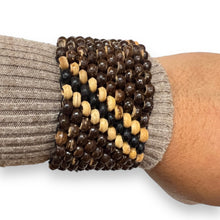 Handmade Brown Coconut Shell Flower Carved Bracelet Stretchable Eco-Friendly Band