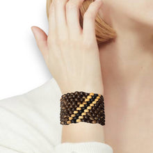 Handmade Brown Coconut Shell Flower Carved Bracelet Stretchable Eco-Friendly Band