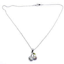 Double Cherry Pendant Beaded Chain 15” Necklace with White Rhinestones – Fun Statement Jewelry