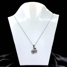 Double Cherry Pendant Beaded Chain 15” Necklace with White Rhinestones – Fun Statement Jewelry