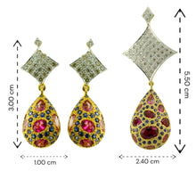 18K White Yellow Dual Gold Pendant Earring with Pink Tourmaline Sapphire Natural Diamond Drop Embedded Gemstone Jewellery Set