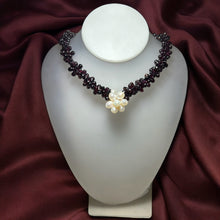Natural Garnet Drop & Pearl Oval Gems Handmade Necklace