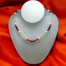 Natural Peridot, Coral, Pearl & Garnet Gemstone Semiprecious Necklace