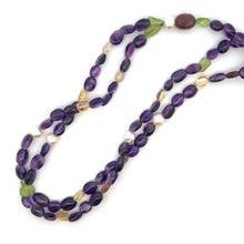 Natural Amethyst Peridot Citrine Tourmaline Pearl Layered Semiprecious Necklace