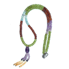 Natural Peridot Garnet Aquamarine Citrine Rondelle Facet Beads with Amethyst Drop Gemstone Necklace