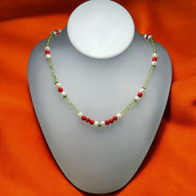 Natural Peridot Coral Ball with Pearl Ball Semi Precious Gemstone Necklace