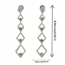 18K White Gold Shoulder Duster Earrings With Natural Diamond & Peridot Gemstone Semiprecious Ear Danglers