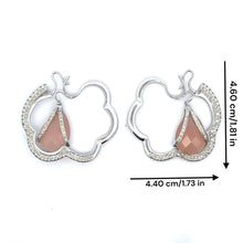 18K White Gold with Natural Diamond & Pink Chalcedony Gem Floral Hoop Dangle Earring