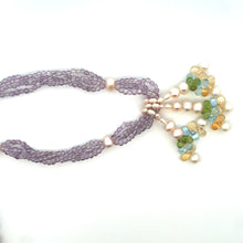 Natural Amethyst Citrine Swiss Blue Topaz Peridot Pearl Gemstone Necklace