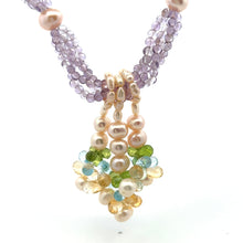 Natural Amethyst Citrine Swiss Blue Topaz Peridot Pearl Gemstone Necklace