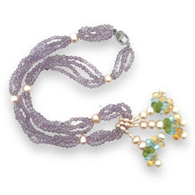 Natural Amethyst Citrine Swiss Blue Topaz Peridot Pearl Gemstone Necklace