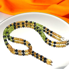 Citrine Natural, Peridot, Black Tourmaline Gemstone Necklace