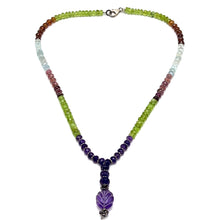 Peridot Natural, Spessartite, Aqua, Pink Tourmaline, and Amethyst Necklace
