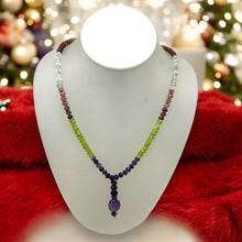 Peridot Natural, Spessartite, Aqua, Pink Tourmaline, and Amethyst Necklace
