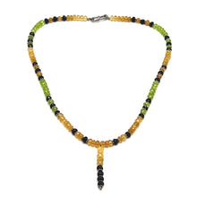 Black Tourmaline Natural, Citrine, and Peridot Gemstone Necklace