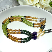 Citrine Natural, Peridot, Amethyst, Spessartite, Tsavorite, and Black Tourmaline Necklace