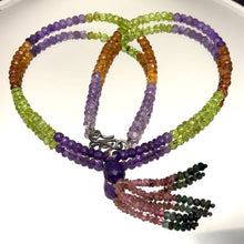 Spessartite Natural, Peridot, Amethyst, Pink, and Black Tourmaline Necklace