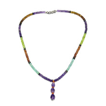 Aquamarine Natural, Peridot, Spessartite Garnet, and Amethyst Necklace