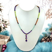 Aquamarine Natural, Peridot, Spessartite Garnet, and Amethyst Necklace