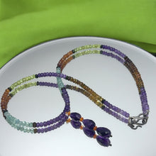 Spessartite Garnet Natural, Aquamarine, Amethyst, and Peridot Necklace