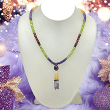 Citrine Natural, Spessartite Garnet, Peridot, and Amethyst Gemstone Necklace