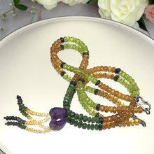 Spessartite Natural, Peridot, Tsavorite, Black Tourmaline, and Amethyst Necklace