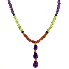 Spessartite Natural, Peridot, Tsavorite, Black Tourmaline, and Amethyst Necklace