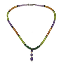 Spessartite Natural, Blue Tourmaline, Peridot, Amethyst, and Tsavorite Necklace