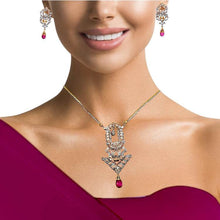 18K Gold Necklace Earring Bridal Jewelry Set Two-Tone Chain with Natural Rubellite Drops & Diamond - JEWELNJOY