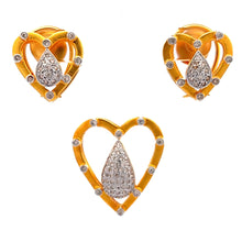 18K Gold Pendant Earring Set with Diamonds Natural Two Tone Heart Design Valentine Jewelry - JEWELNJOY