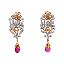 18K Gold Necklace Earring Bridal Jewelry Set Two-Tone Chain with Natural Rubellite Drops & Diamond - JEWELNJOY