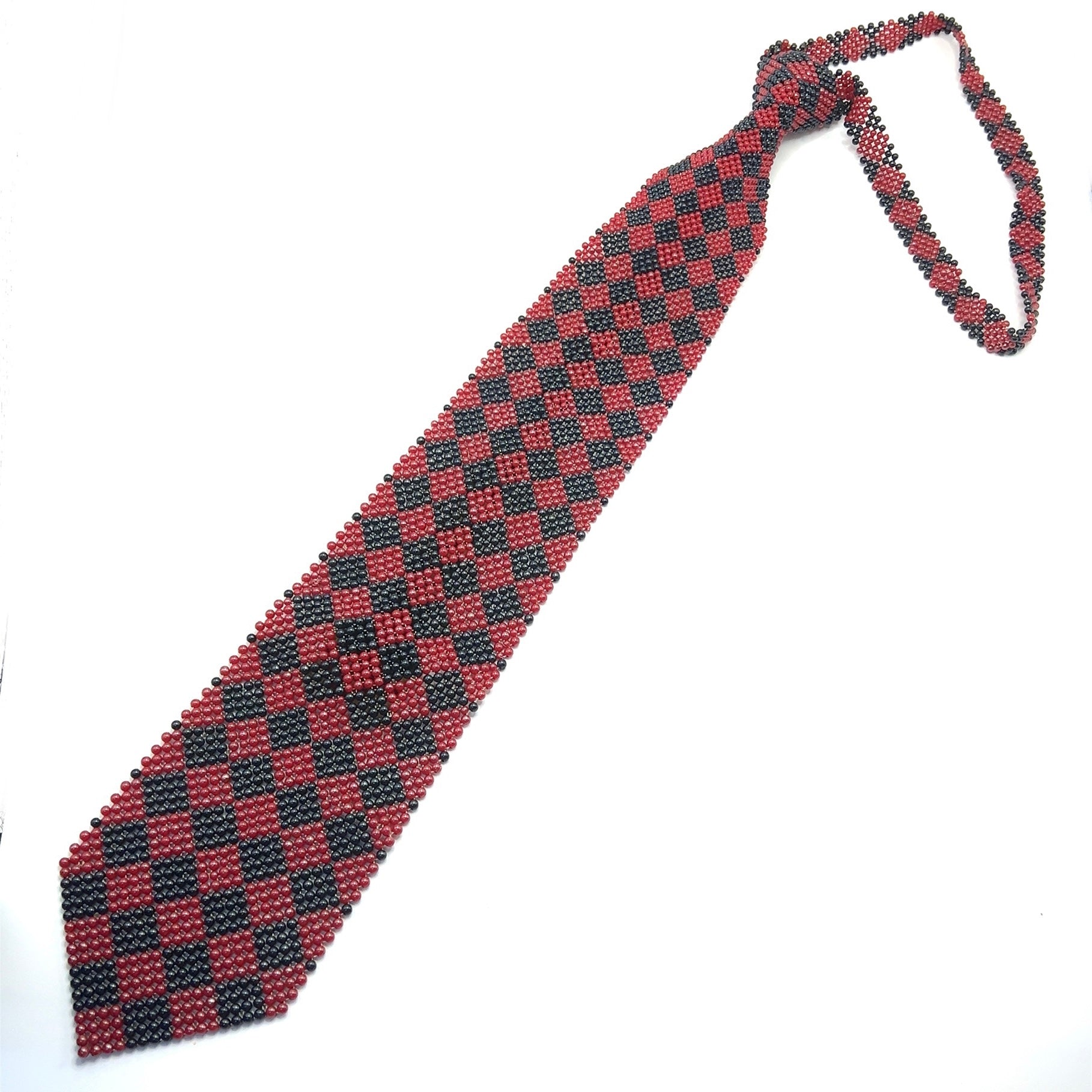 Handcrafted Argyle Pattern Pearl Tie One of a Kind Necktie