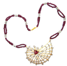 18K White Rose Gold Earring Necklace Set with Natural Diamond & Pink Tourmaline/Rhodolite Jewellery