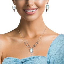 18K Two Tone Gold Necklace Earring Set with Natural Diamond & Swiss Blue Topaz Jewellery