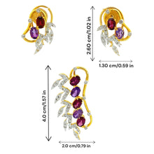 18K Two Tone Gold Pendant Earring Set with Natural Diamond & Amethyst/Rhodolite Jewellery